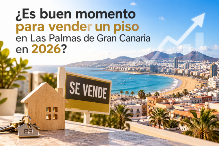 Vista aérea de la ciudad y costa de Las Palmas de Gran Canaria orientada al mercado inmobiliario
