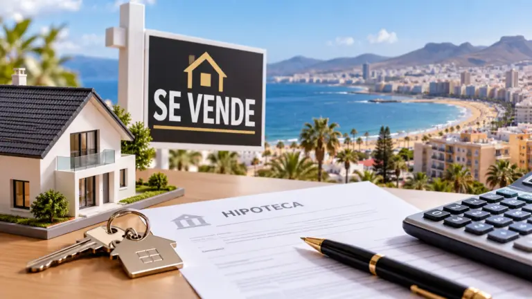 Propietario revisando documentos de venta de vivienda en Las Palmas con hipoteca pendiente