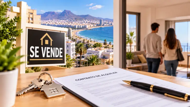 Propietario revisando documentos de venta de vivienda alquilada en Las Palmas de Gran Canaria